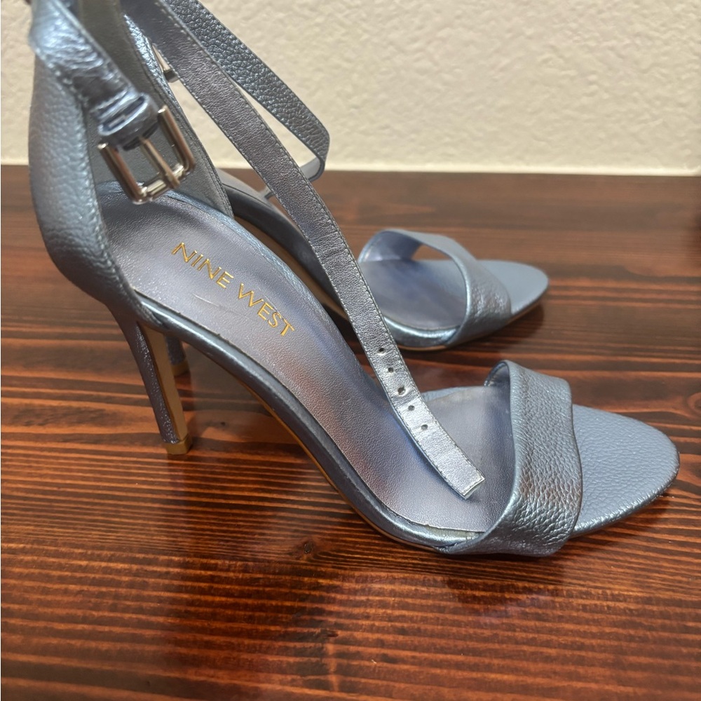 Nine West Metallic Blue Silver Heels